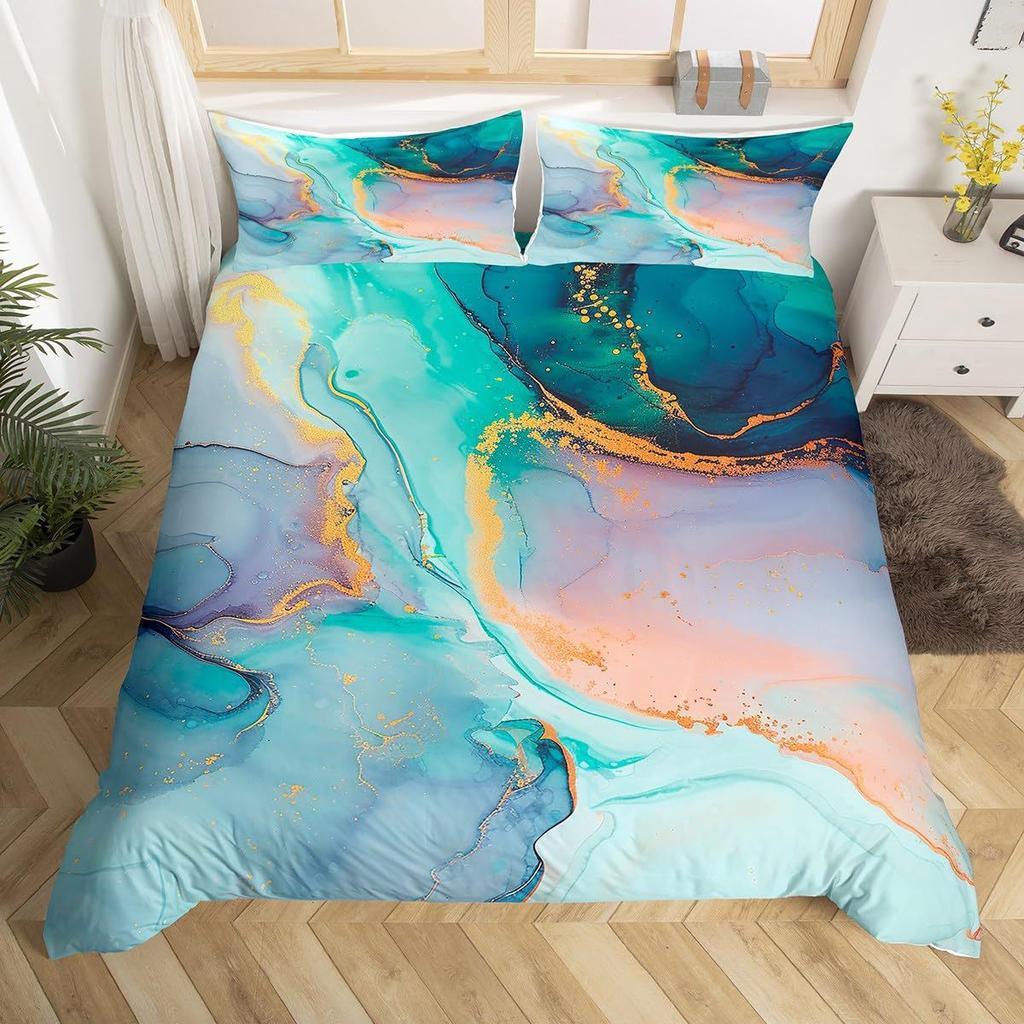 Black And Green Marble Bedding Digital Printing Three-Piece Set Nordic Luxury Design Home Textiles