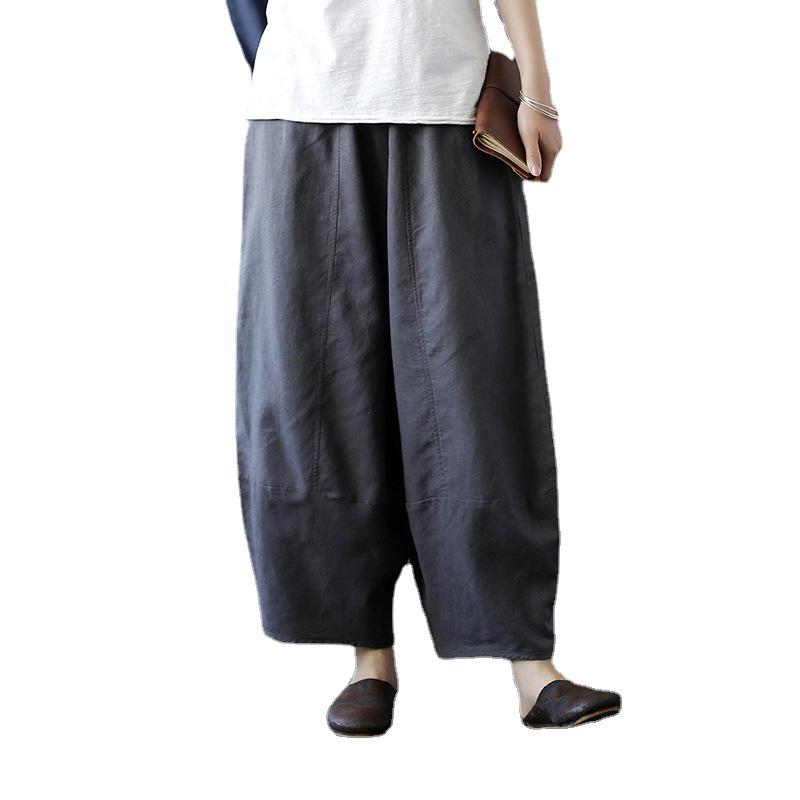 Xi Mo Women's Distressed Washed Cotton Linen Wide-Leg Casual Summer Pants