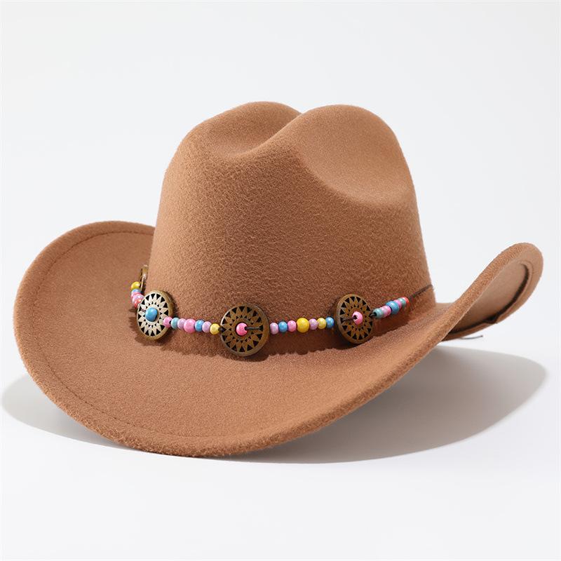 Vintage Western Cowboy Hat Ethnic Curled Top Hat Jazz Hat Travel Vacation Sun Hat Men and Women