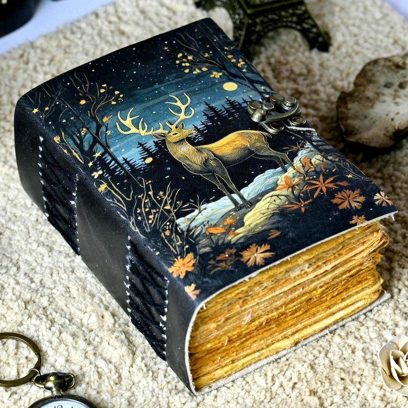 

Deer Leather Journal: Handmade Grimoire, Spell Book, Book of Shadows 7 x 5 in