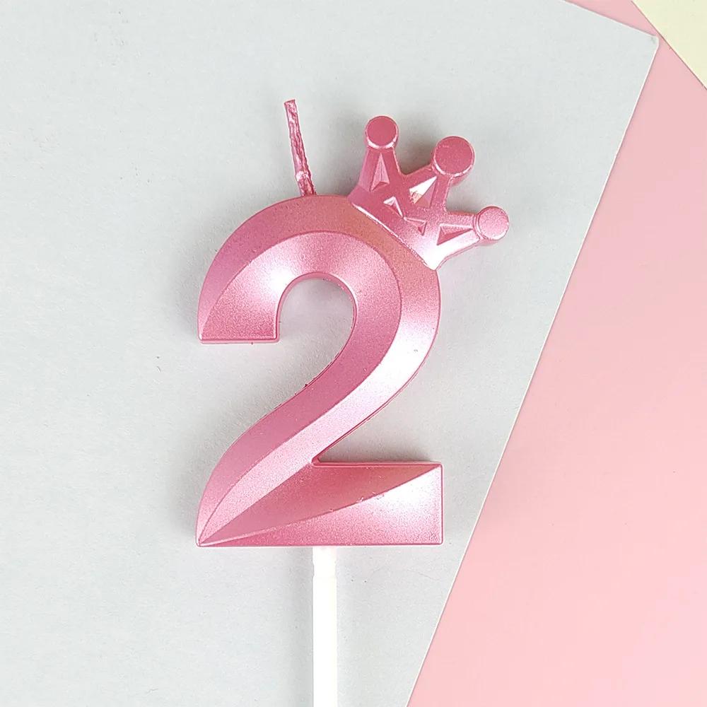 Pink Macaron Candy Color 0-9 Birthday Party Cake Decoration Baking Plug-in Creative Age Digital Candle