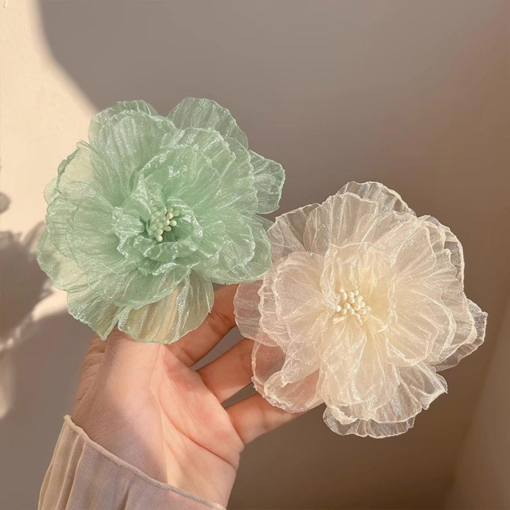 Sweety Camellia Hair Clip Exquisite Handmade Pearlescent Gauze Flower Hair Clip For Women Trendy Hairpin Girls Hair Accessories