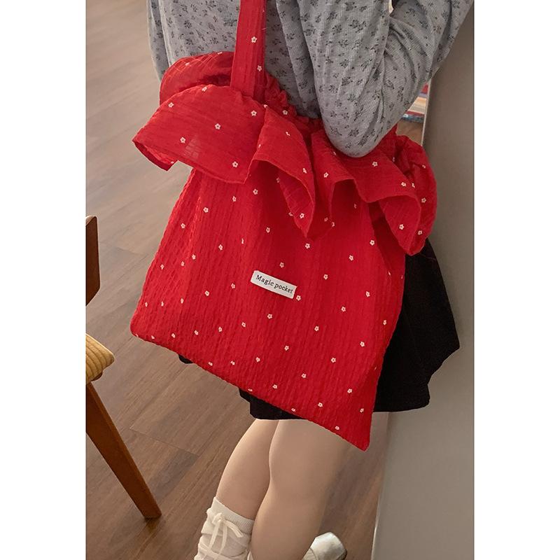 

Sweet girl wind ruffle leaf cloth bag underarm bag 2025 new lazy wind tote bag large capacity shoulder bag красный