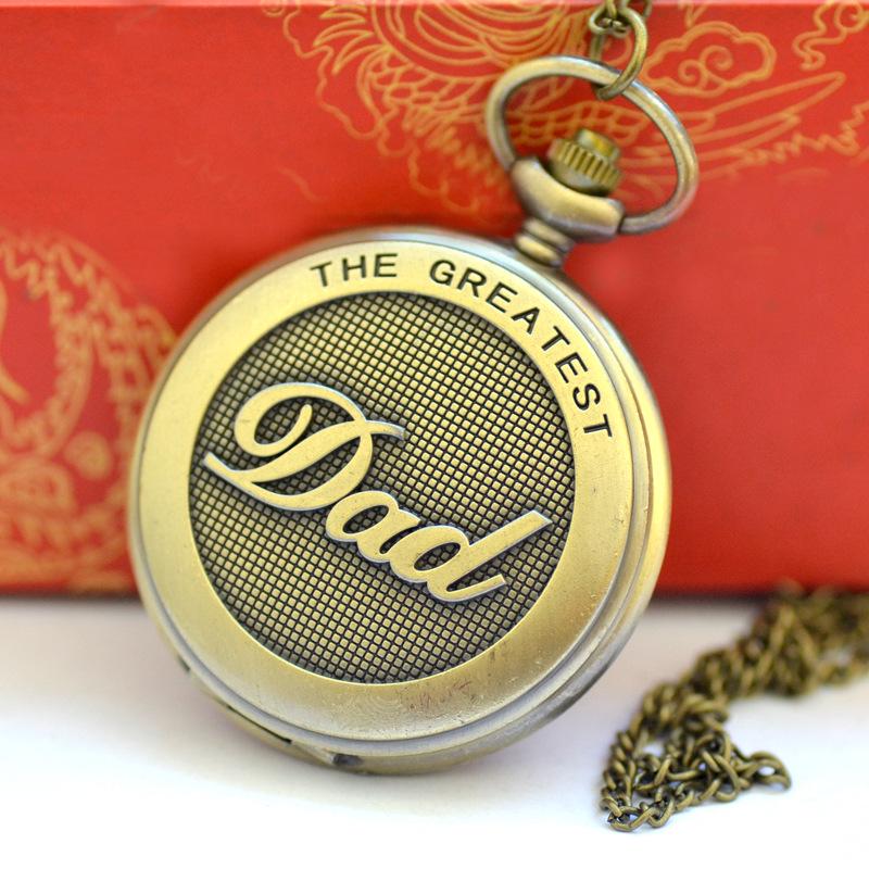Large Vintage Dad-Style Bronze Pocket Watch with English Numbers