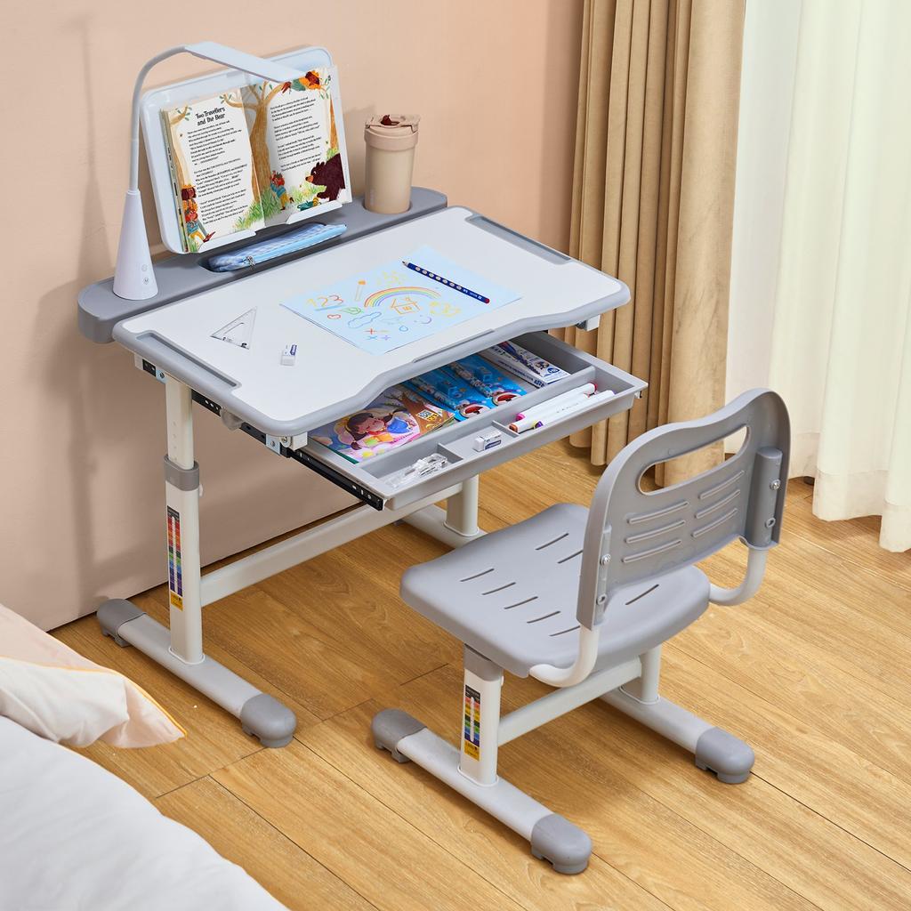 VEVOR Kids Study Chair and Desk Set, Study Desk and Chair for Kids with Table Lamp