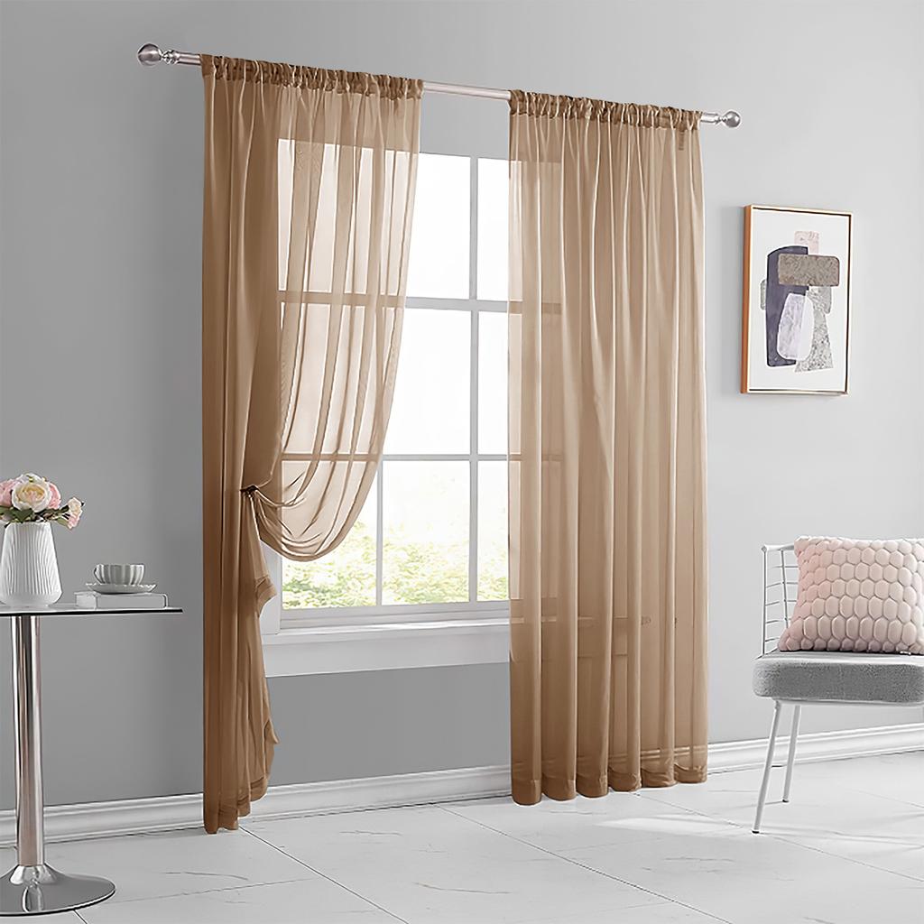 1pc Modern Solid Colour Sheer Curtain, Rod Pocket Curtains for Living Room Bedroom, Home Decoration, French Window Screen