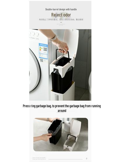 Japanese-Style Bathroom Trash Can & Toilet Brush Set: Compact, Narrow Design with Lid.