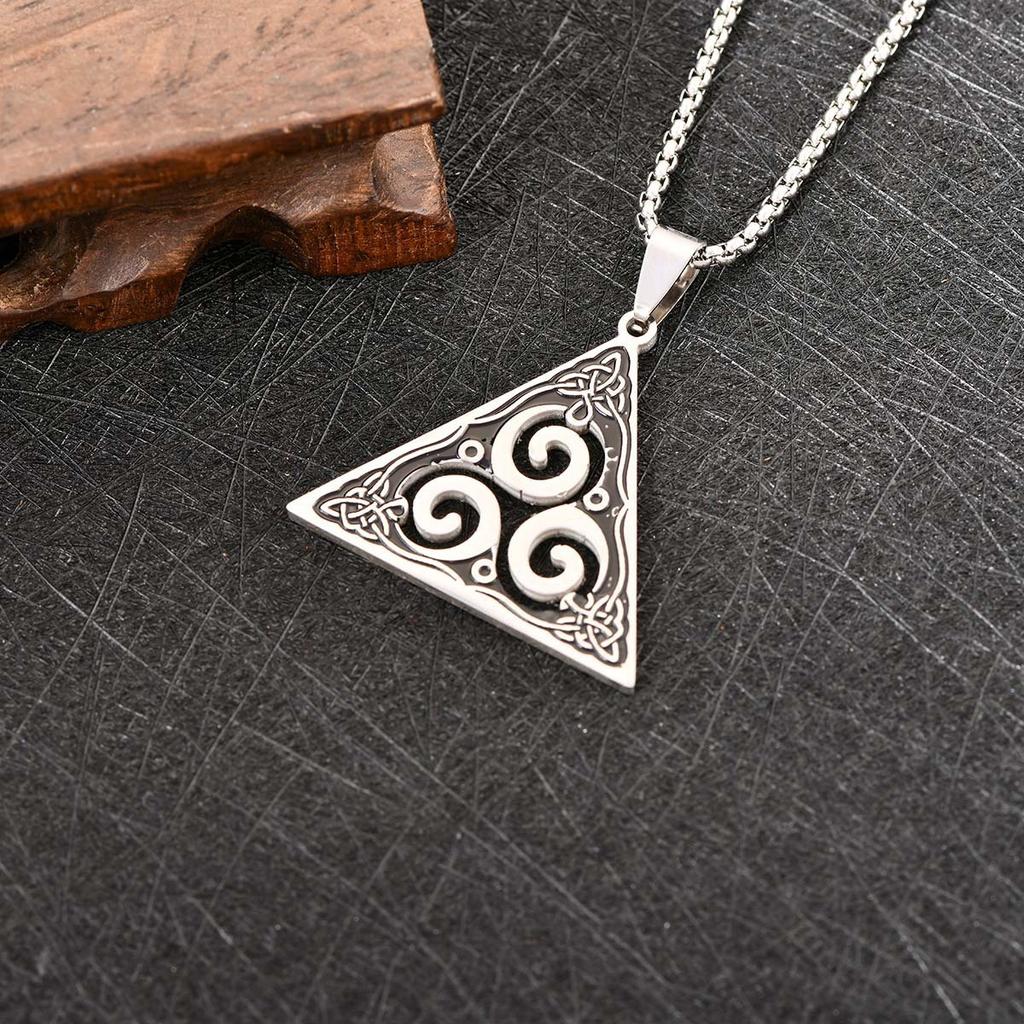 Vintage Stainless Steel Triangle Pendant Viking Celtic Knot Necklace Jewelry
