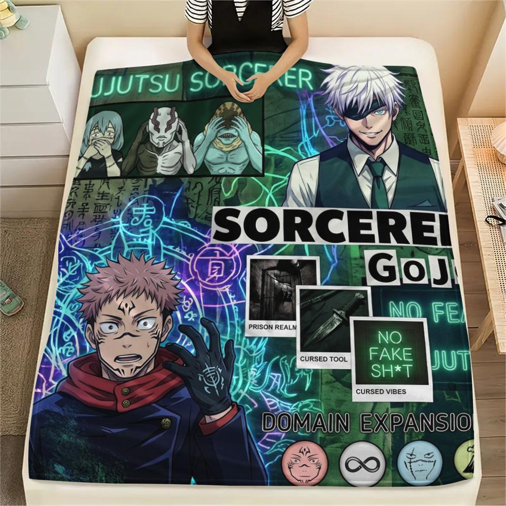 1PC Jujutsu Kaisen Patterned Flannel Blanket Suitable For All Seasons For Home Decor Warmth And Comfort Gifts Holiday Present