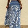 Maxi Skirt Pleated High Waist Printing A-Line Long Skirt Ruffle Splicing Design Leisure Vacation Women Skirt Daily Wear
