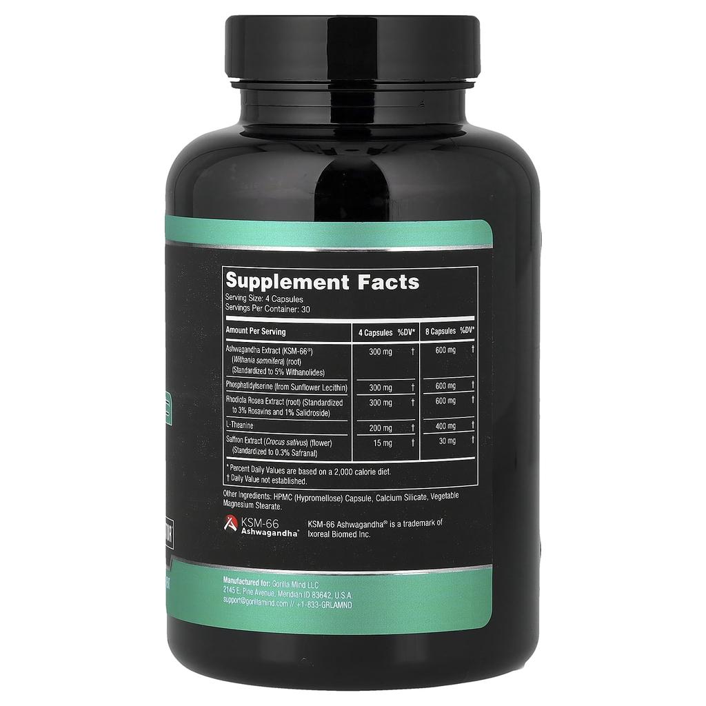 Gorilla Mind, Calm, Cortisol and Stress Regulator, 120 Capsules