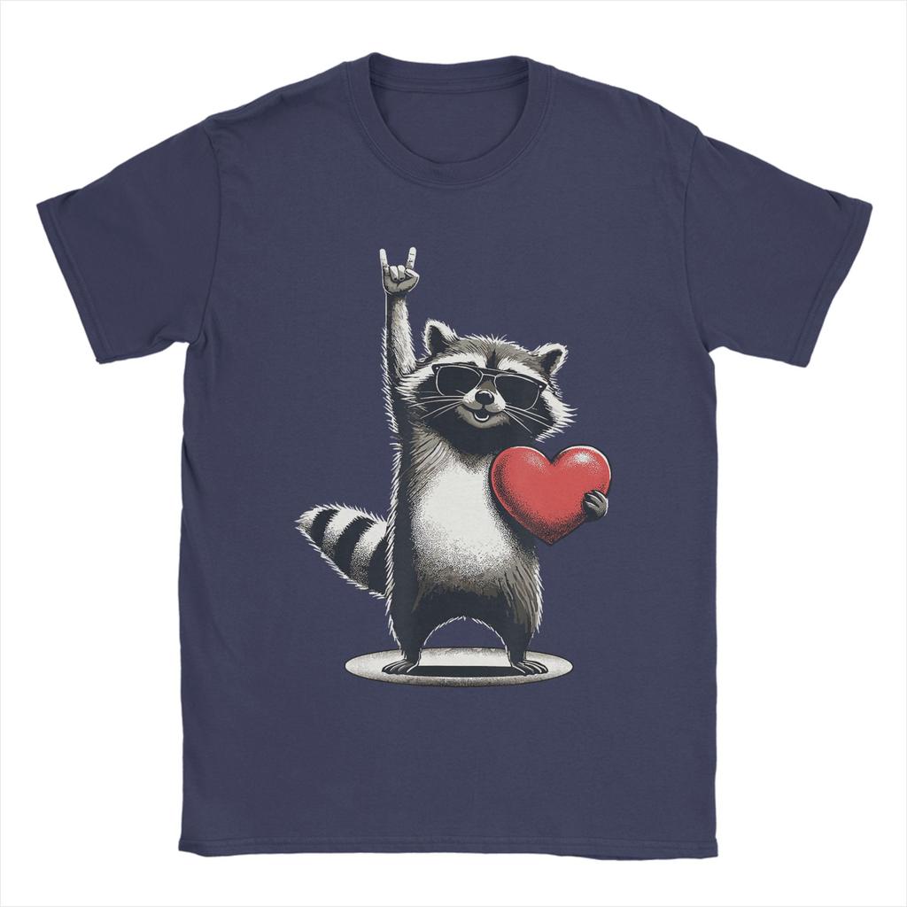 Funny Raccoon Rock On Unisex Women Valentines Day Cotton T Shirt For Unisexs Summer Classic TShirts Plus Size Casual Clothes