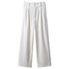 Women's White Corduroy Wide-Leg Pants with Velvet Lining, Petite Fit, Straight Leg - Autumn/Winter.
