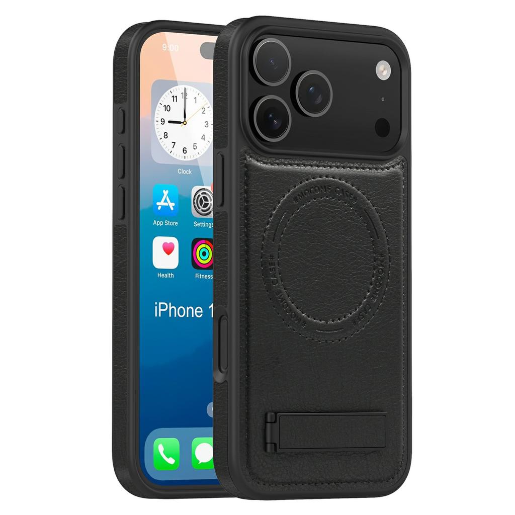 For iPhone 17 Pro Case Compatible with MagSafe Kickstand Leather Phone Back Cover