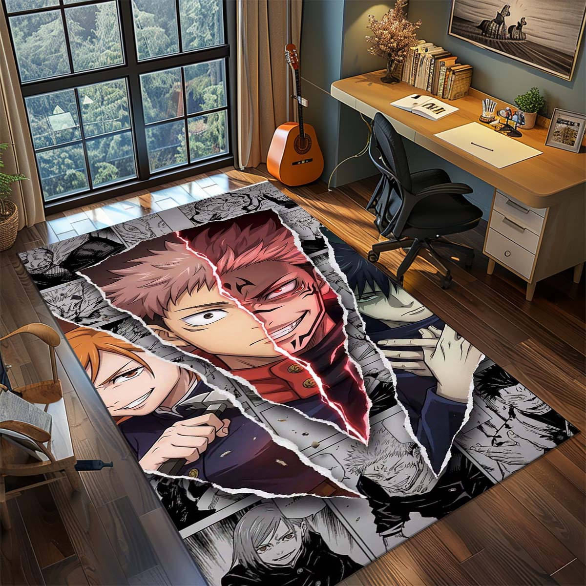 

Ковер Аниме Jujutsu Kaisen Большой Ковер Нескользящий Моющийся Коврик для Пола Комната Геймера Спальня Домашний Декор -QJY 60x90cm