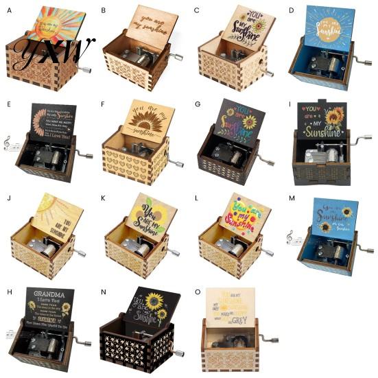 Desktop Musical Box Rotary Handle Wooden Music You Are My Sunshine Mini Mechanical Heavy Duty Decoration Girlfriend Boyfriend Wife Husband Birthday