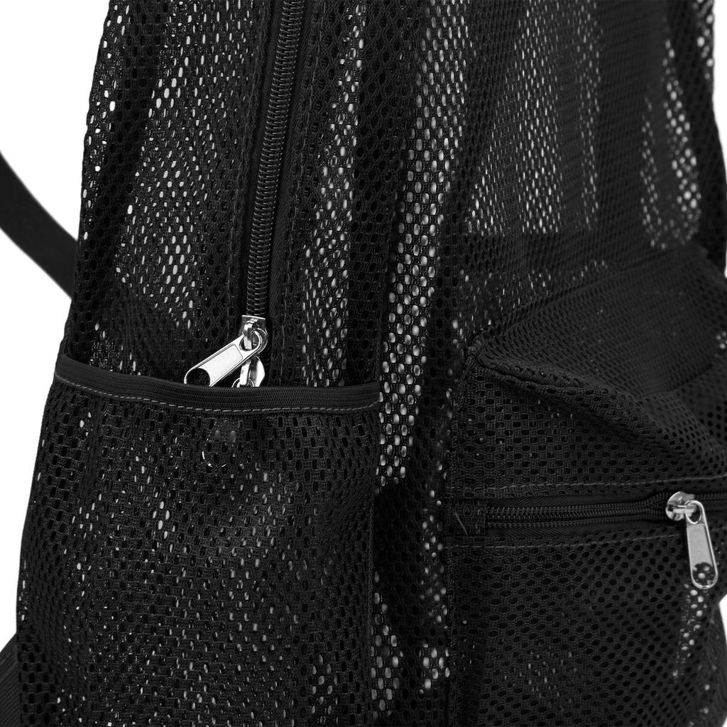 Zaino in Rete Resistente Leggero Grande Capacità Lavabile Trasparente per Nuoto Spiaggia Sport Nero