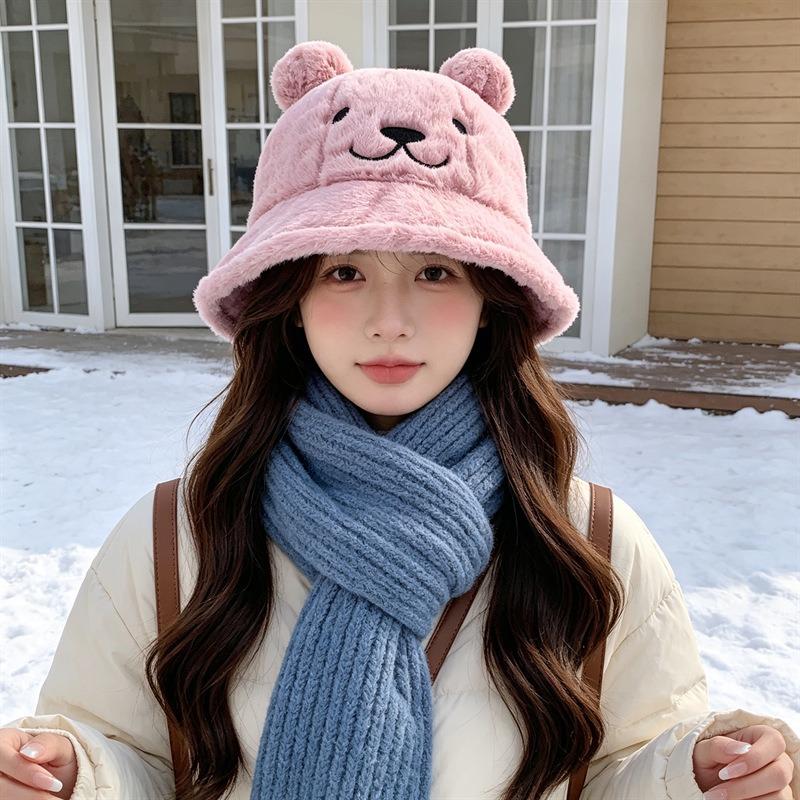Women S Plush Star Bucket Hat Cute Warm Sun Protection For Autumn Winter