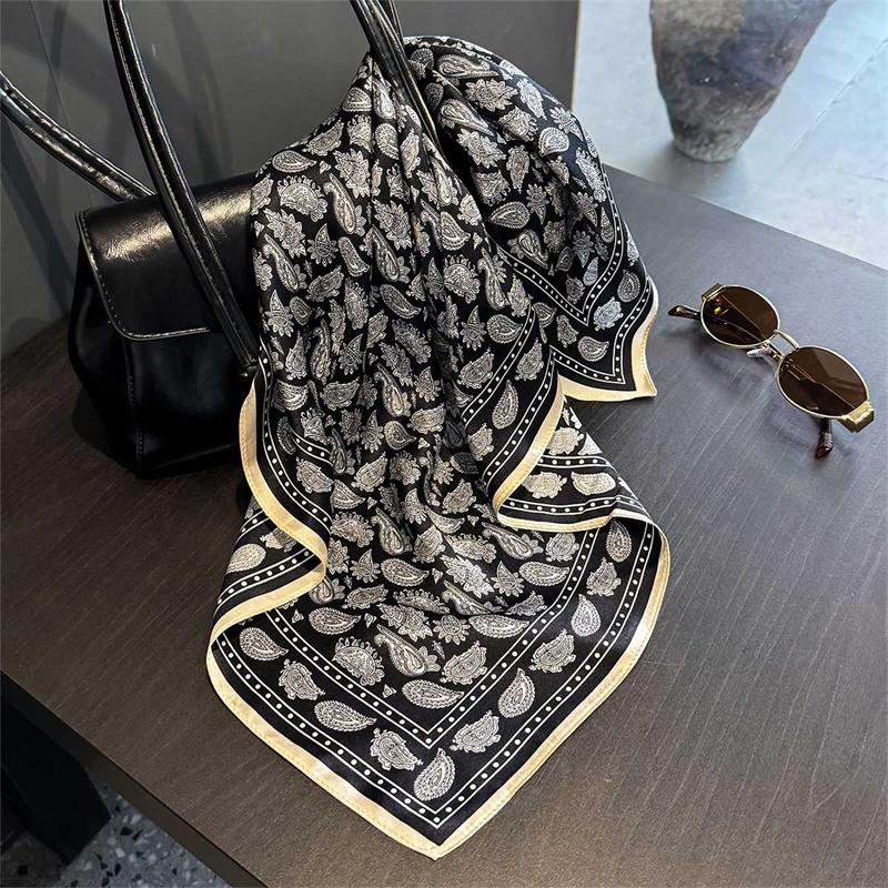 New 100% Real Silk Satin Women Scarf  Flower Printed Foulard Femme Square Head Scarfs Bandana Shawl For Lady Hijab