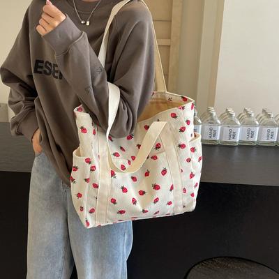 Leisure Corduroy Tote Bag Student Computer Handbag for Class Women's Large Capacity Commuting Shoulder Bag