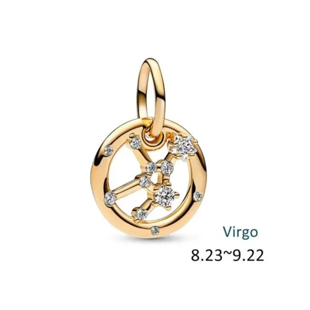 New Copper Gold Plated 12 Zodiac Signs Dangle Charm Bead Fit Pendant Original Bracelet Necklace Diy Women Jewelry