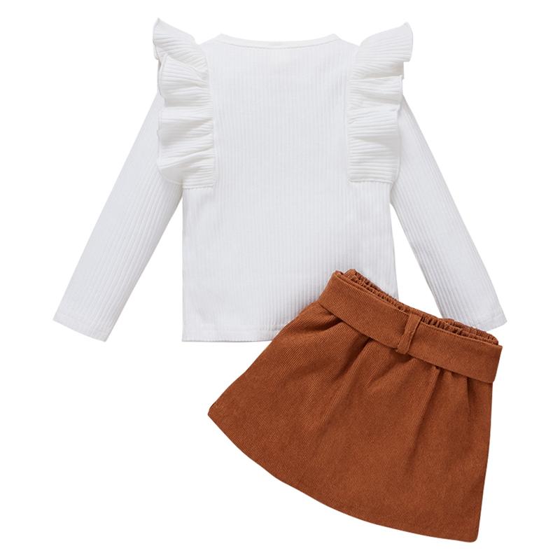 Baby Girls Long Sleeved Top and Corduroy Skirt Two-piece Set