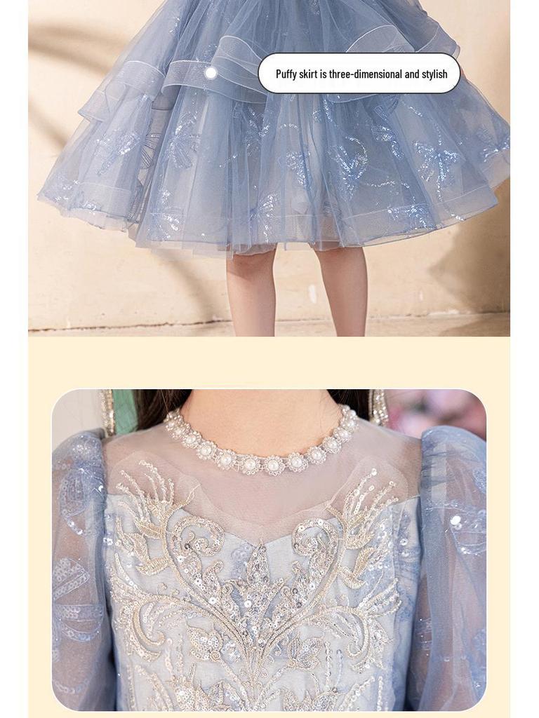 Girls' Light Luxury High-End Princess Dress for Weddings, Birthdays, and Piano Performances - Autumn Collection