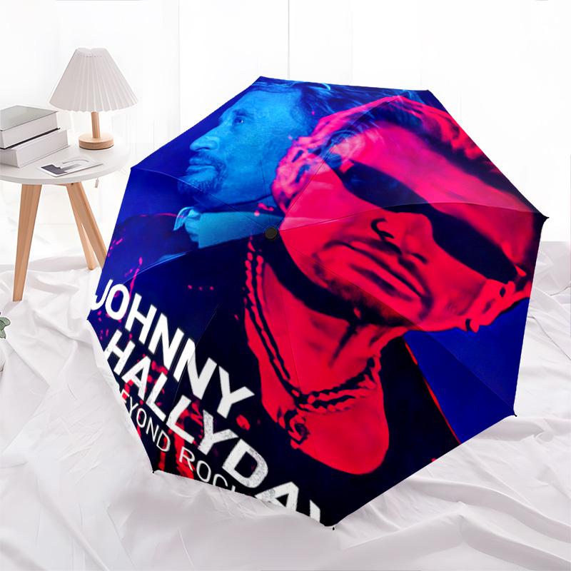 1pc Johnny Hallyday Pattern Umbrella Portable Folding Umbrella Iron Frame Hole Bone Structure Outdoor Home Umbrella