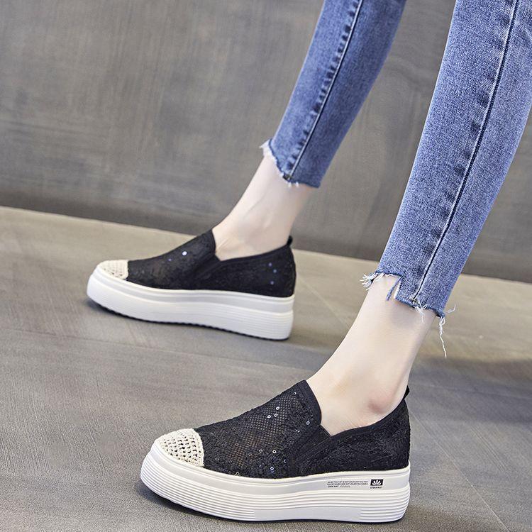 2025 summer new lace one-pedal fisherman shoes women's shoes platform breathable loafers shallow mouth round head sandals