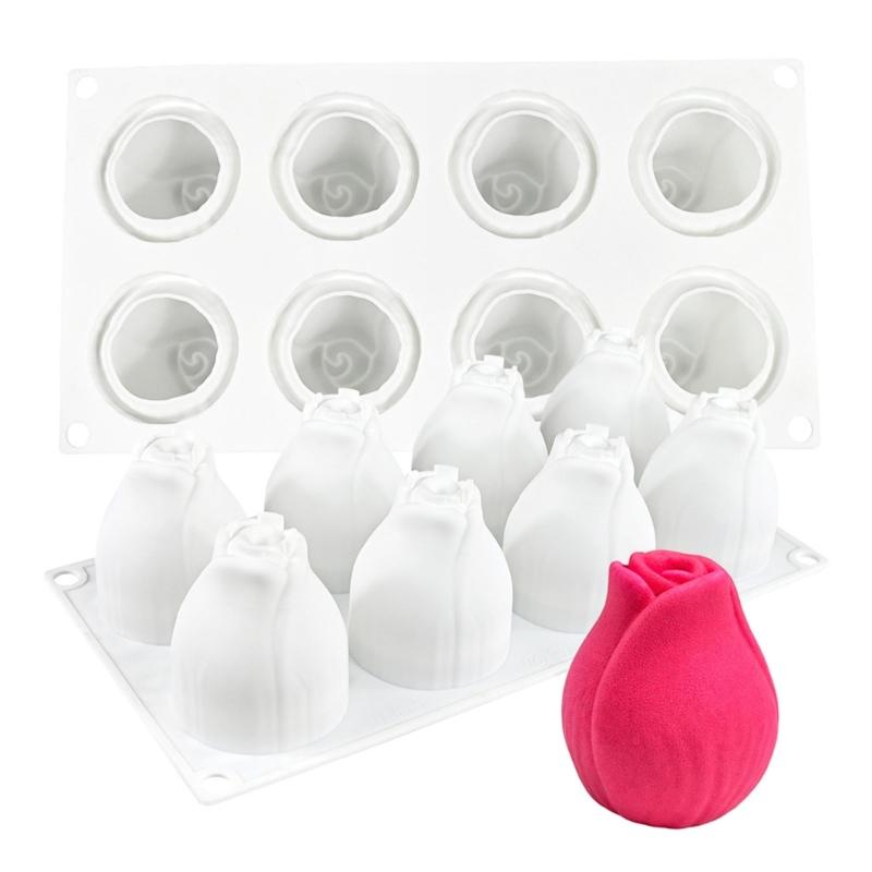 Flexible Rose Buds Silicone Molds 8 Cavity For Bakery Kitchen Use Mousse Cakes Chocolate Dessert Making Mould