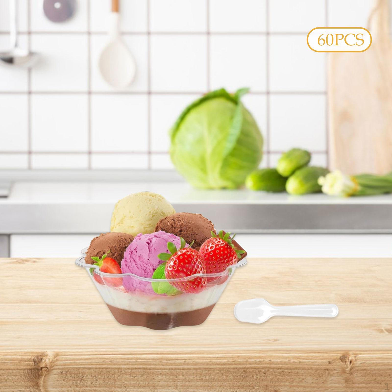 

60 Pieces Dessert Cups Disposable with Spoons for Appetizer Strawberry Fruit