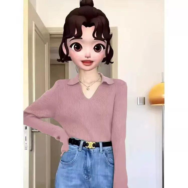 

Women s Casual Lapel Sweater with Base Layer and Pullover Women s Autumn and Winter Slim Polo Neck Knitted Sweater XL