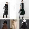 Tuten Pleated Knit and Warm for and Winter Women's Skirt, Long, Solid, High-Waisted, Slimming, Flattering, Soft, Spring, Autumn, (Gray-L)