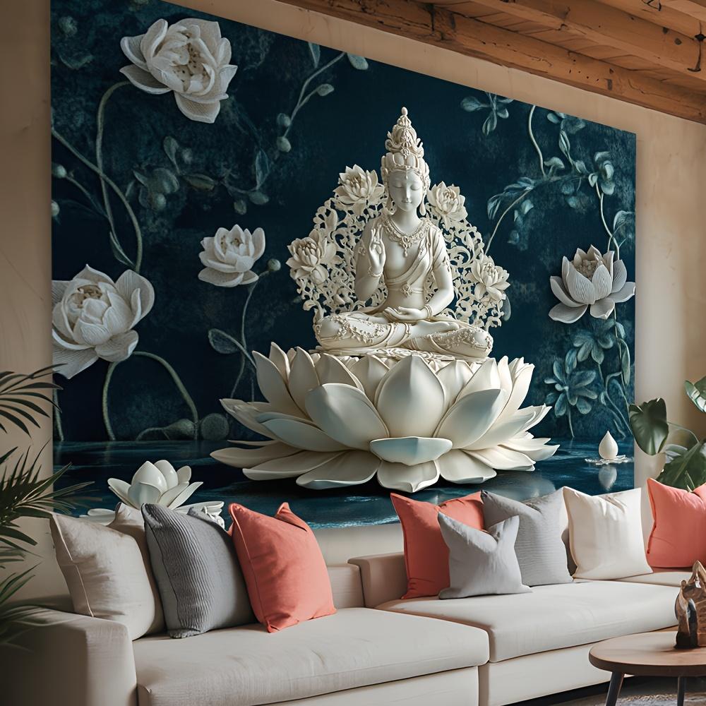 1pc Elegant Pearl Lotus Buddha Tapestry - Polyester Fabric, Machine Washable, Suitable for Living Room, Bedroom, Office