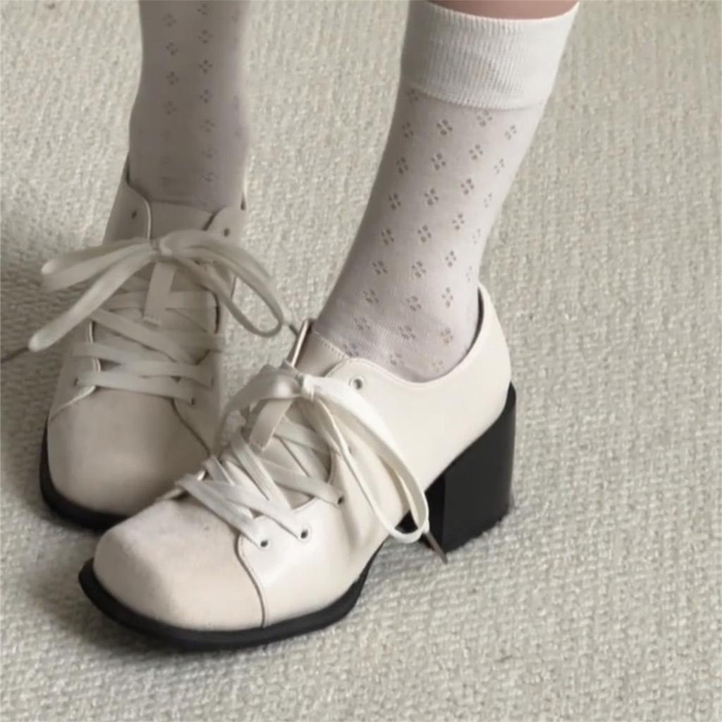 French British Mary Jane small leather shoes with skirt high heels single shoes jk loafers