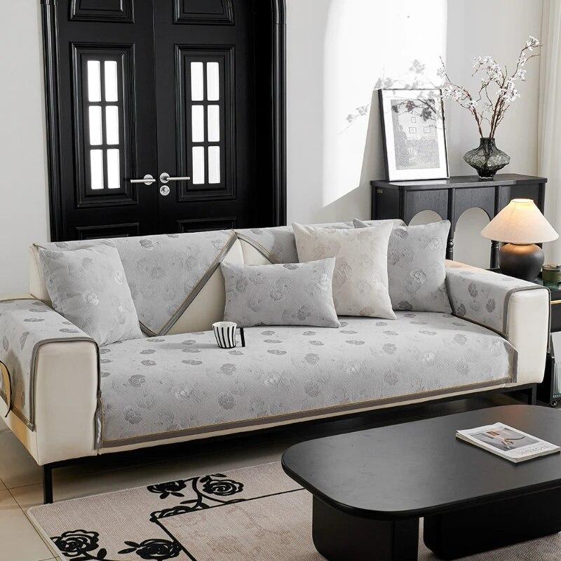 Francouzský prachotěsný potah na pohovku žinylka proti poškrábání pratelný potah na pohovku pro domácí mazlíčky Jednobarevné žakárové sekční potahy na pohovku ve tvaru písmene L