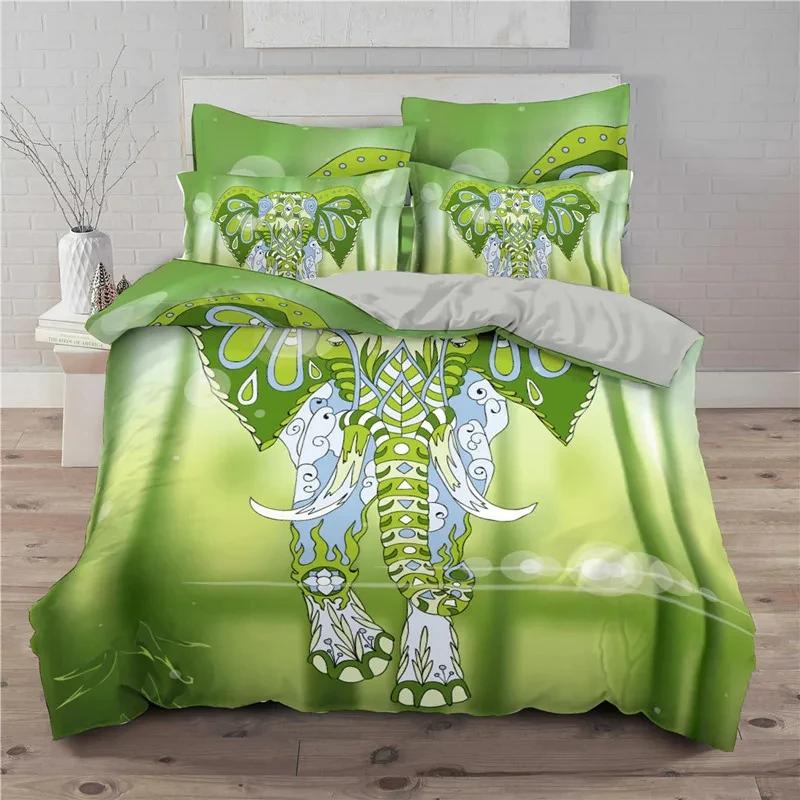 3D Printed Elephant Bedding Set for Boys Adults Teens Ganesha Duvet Cover Set Queen Size Polyester Bohemian Style Luxury