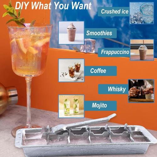 Lyanny Stainless Steel Ice Maker with Lever, 2-in-1 Stainless Steel Ice Maker and Ice Cracker, 18-Slot Ice Tray for Freezing, Metal Ice Cubes, Metal I