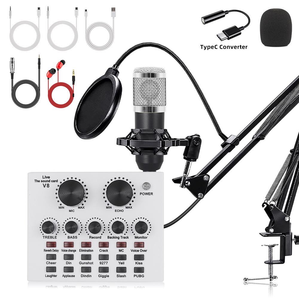 Custom Condenser Microphone & Sound Card Set for Podcasts, Live Broadcasts & Computer Use (v8)