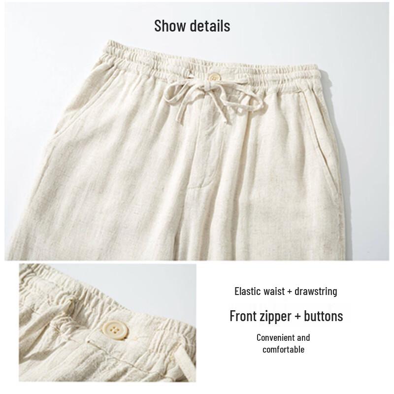 ROMON Men's Chinese Style Linen Blend Casual Straight-Leg Pants