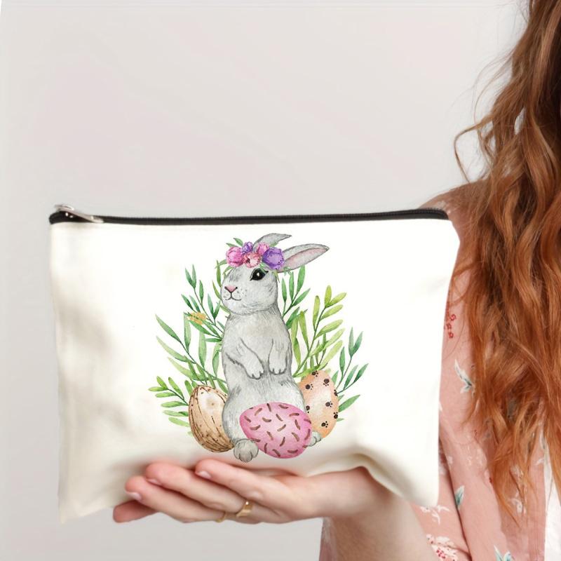 Cute Cartoon Easter Rabbit Egg Pattern Print Makeup Bag Pouch Travel Portable Cosmetics Storage Bag for Women Girls