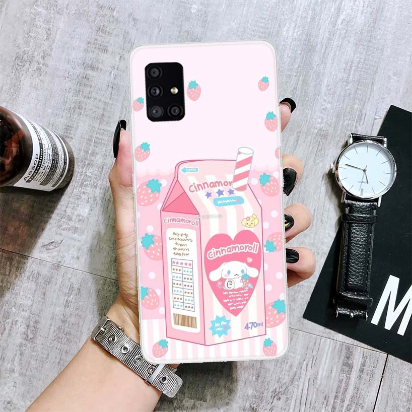 Kawaii Japanese Strawberry Milk Box Phone Case For Samsung Galaxy A14 A15 A13 A12 A54 A55 A53 A52 A04S A24 A25 A23 A22 A34 A35 A