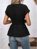 Spring/Summer Women's V-Neck Waist-Cinching Raglan Sleeve Pleated Hem Top