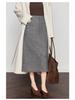 Woolen Half-Skirt: Women's 2025 Winter Brown-Gray Casual Slit Midi Skirt