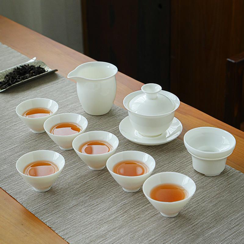 Νέο σετ τσαγιού κουνγκ φου 6 φλιτζανιών από πορσελάνη νεφρίτη, λευκό πορσελάνη νεφρίτη, πλήρες σετ με φίλτρο, κεραμικό σετ τσαγιού