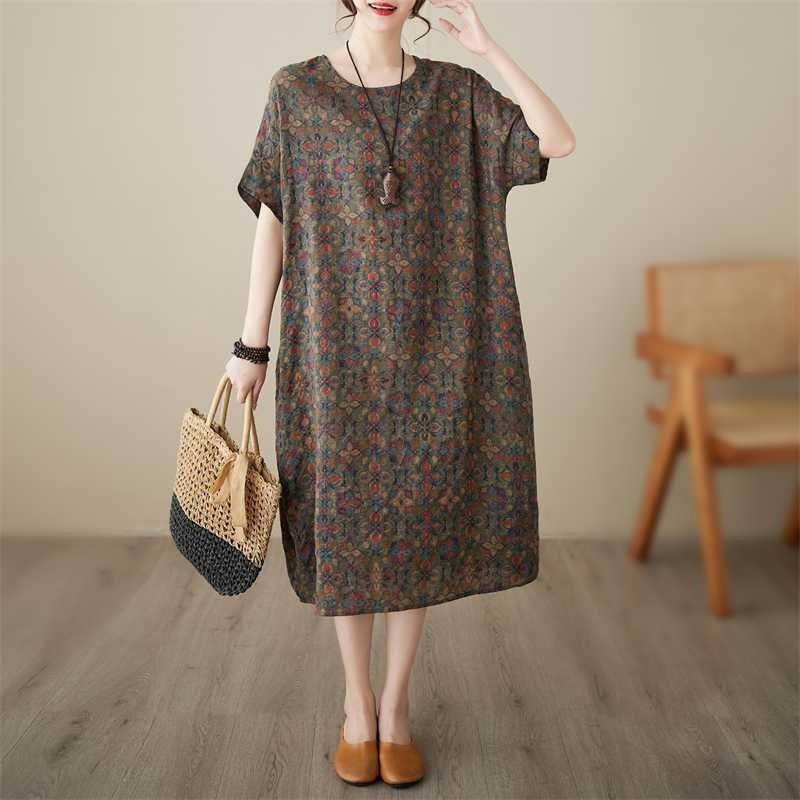 Vintage Flower Literary Knee-length Mid-length Dress Temperament Female