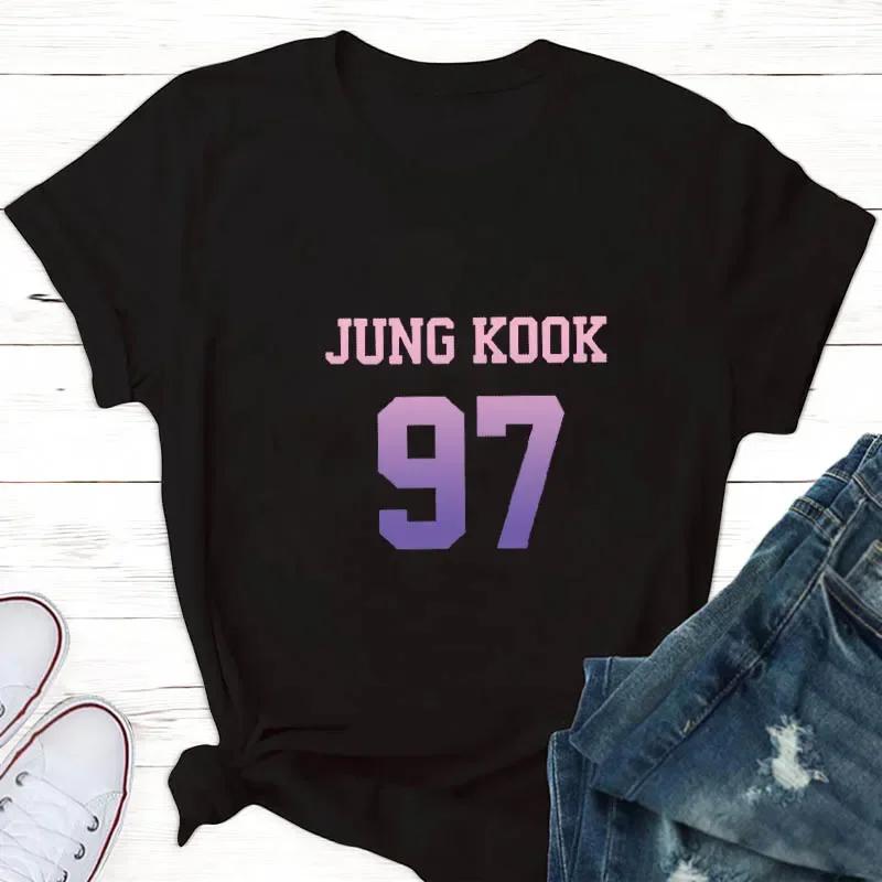 Oberteile für Damen V(taehyung) Jungkook Fan T-Shirt Damen Suga Kpop Harajuku T-Shirt Frau T-Shirts Ästhetische Kleidung
