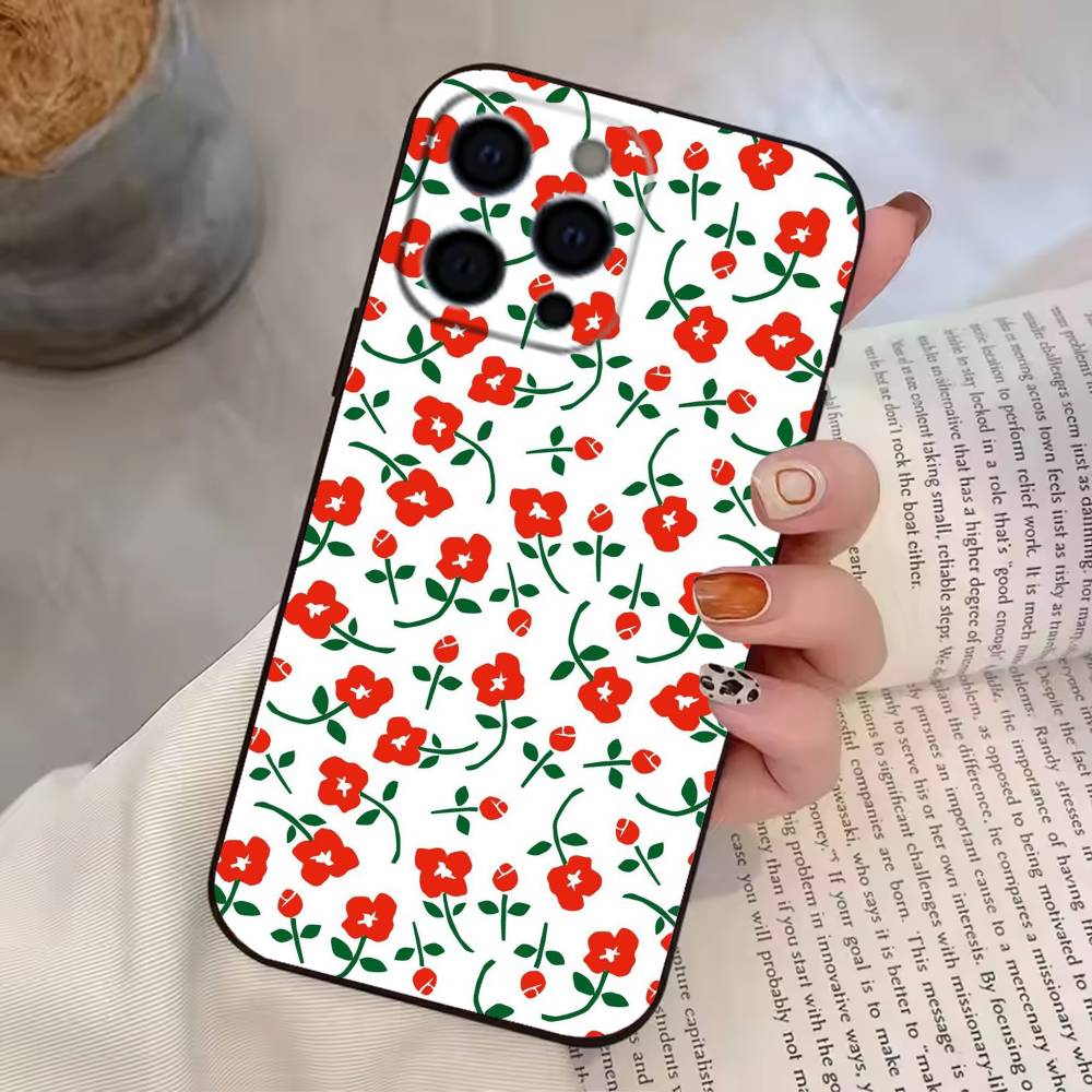 Small F-Flowers   Phone Case For iPhone 17, 16,15,14,13,12,11 Plus,Pro Max, Others Soft Black Cover