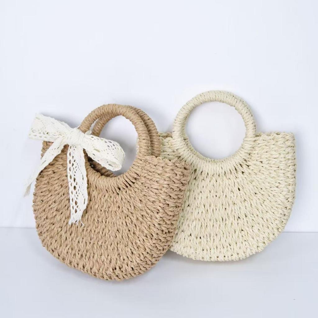 Stylish Crescent Woven Straw Handbag - Versatile Vacation Beach Tote for Women
