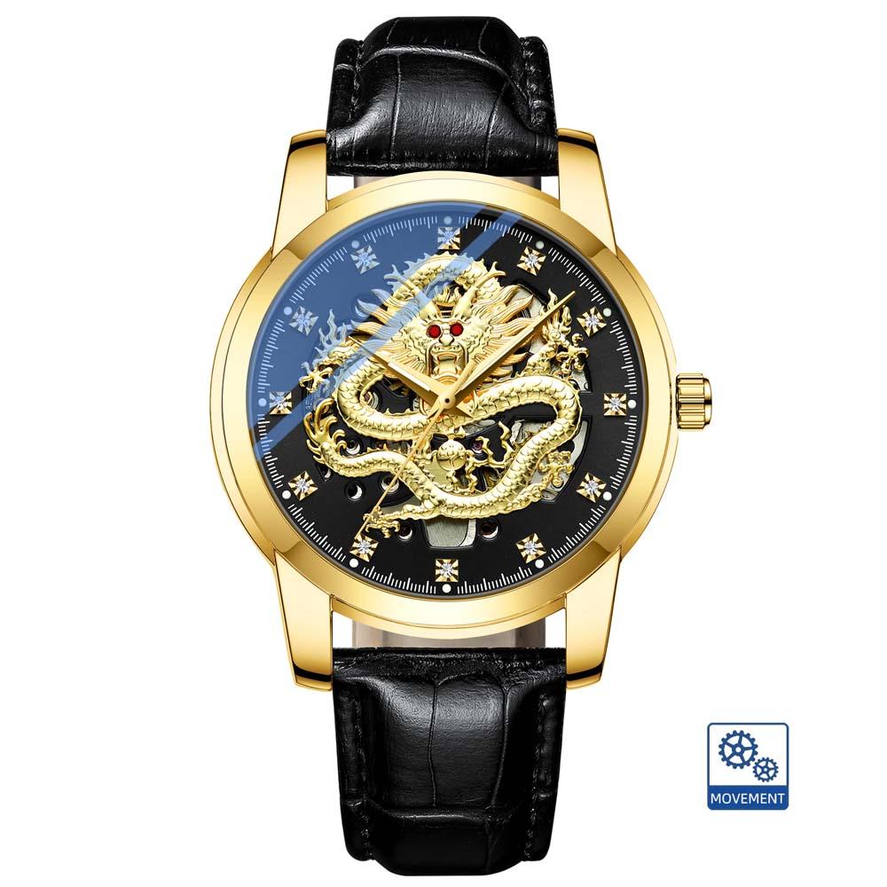 CHENXI Fully Automatic Mechanical Watch Embossed Golden Dragon Skeleton Design Waterproof Chinese Dragon Fashion Men's Watch